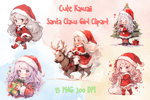 Charming Holiday Designs with Kawaii Santa Girl Clipart
