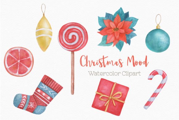 Christmas Watercolor Clipart Candy Cane: Festive Design Elements