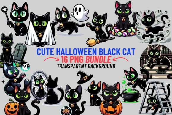 Enchant Your Designs: The Allure of Cartoon Cute Halloween Black Cats Sublimation