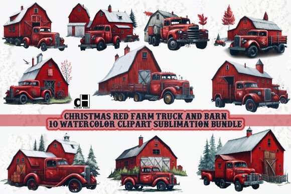 Festive Charm: The Christmas Red Farm Truck and Barn Bundle