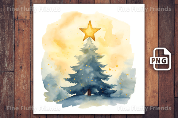 Golden Star Christmas Tree Illustration: A Festive Design Asset