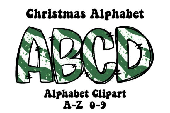 Green Stars Christmas Alphabet Doodle for Festive Design