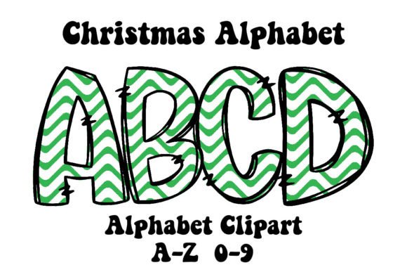 Green Wave Christmas Alphabet Doodle: Festive Clipart Uses