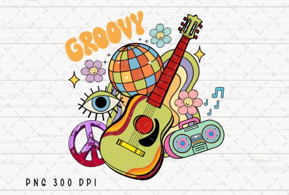 Groovy Guitar Disco Ball Eye Retro PNG: A Designer's Take on This Psychedelic Asset