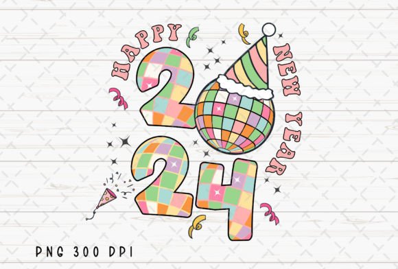 Retro Happy New Year 2024 Disco Ball PNG: A Celebration in Pixels