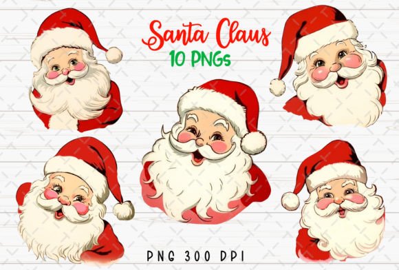 Santa Claus Face Retro Christmas PNG: Vintage Holiday Design