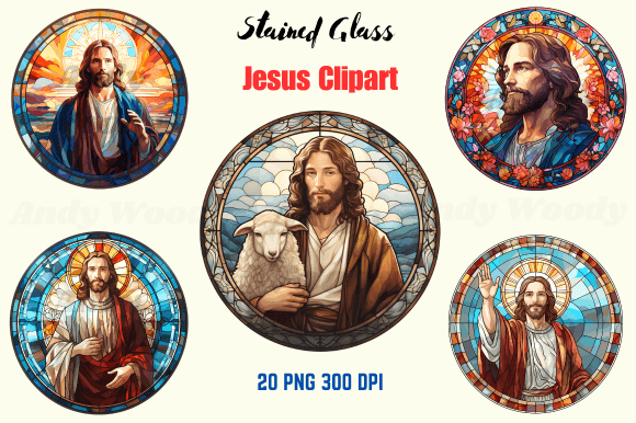 Stained Glass Jesus Clipart for Faith-Based Design